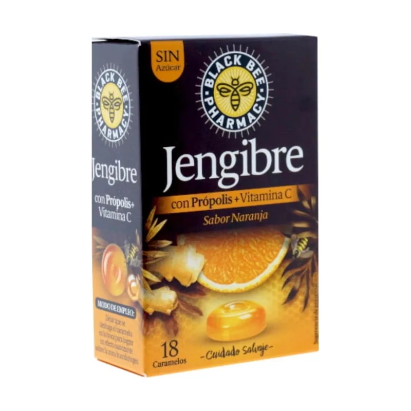 Sin Azucar Jengibre Con Própolis + Vitamina C Sabor Naranja 18 Caramelos