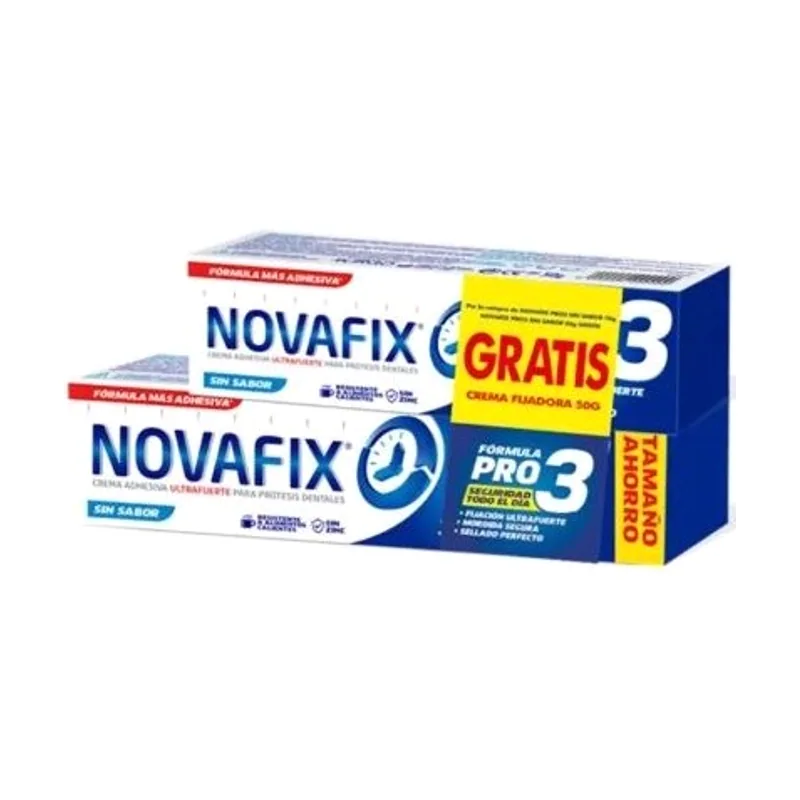 Novafix Pack Crema Adhesiva Pro 3 Ultrafuerte Prótesis Dentales 70 g + 50 g