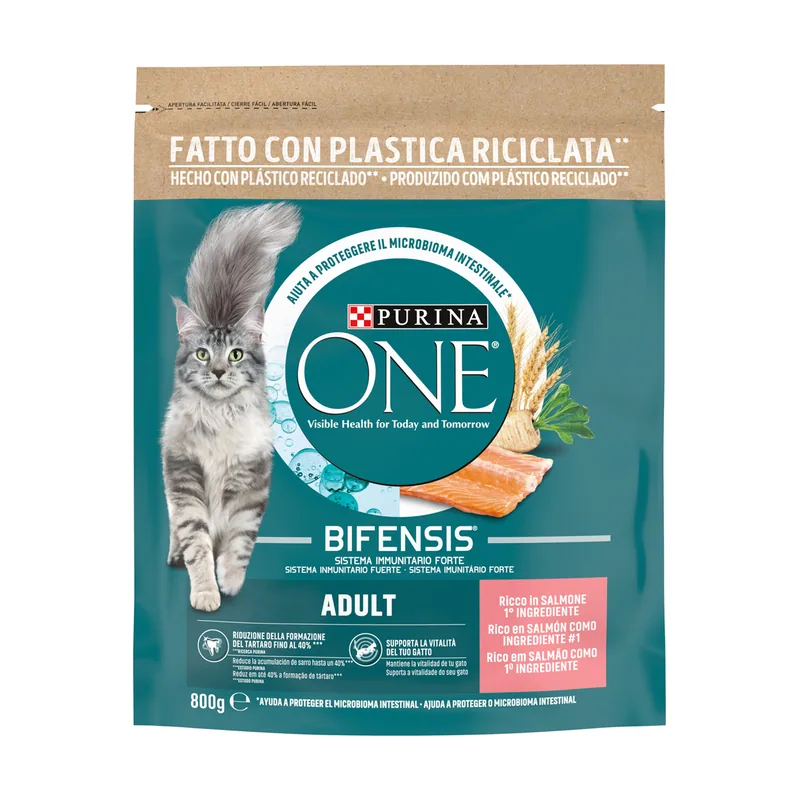 One Pienso Bifensis para Gatos Adultos de Salmón y Cereales Integrales 800 GR