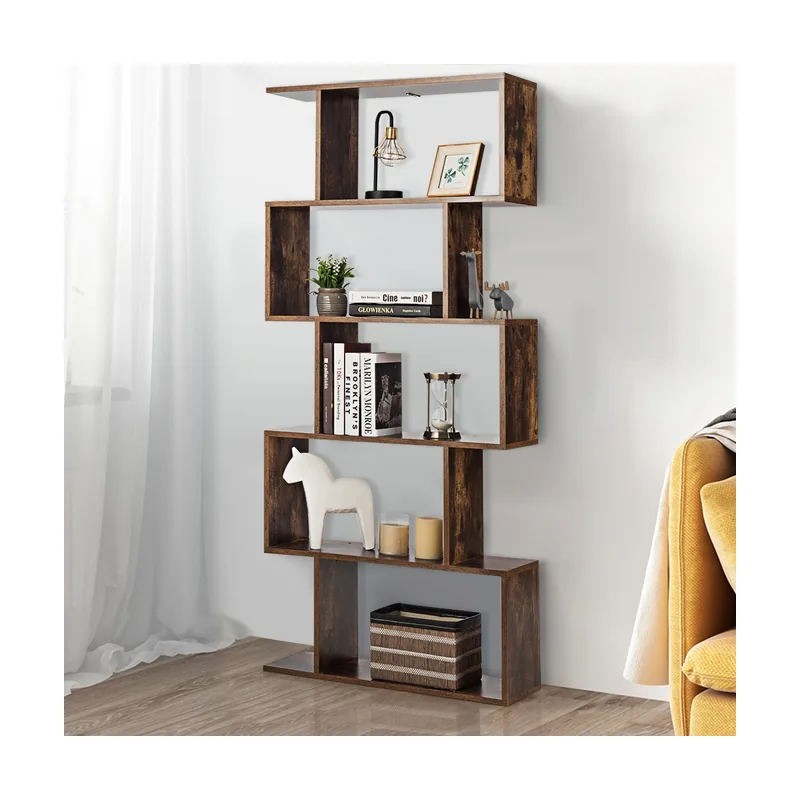 Estante en S con 5 Niveles Librería de Madera Multiuso en Estilo Industrial