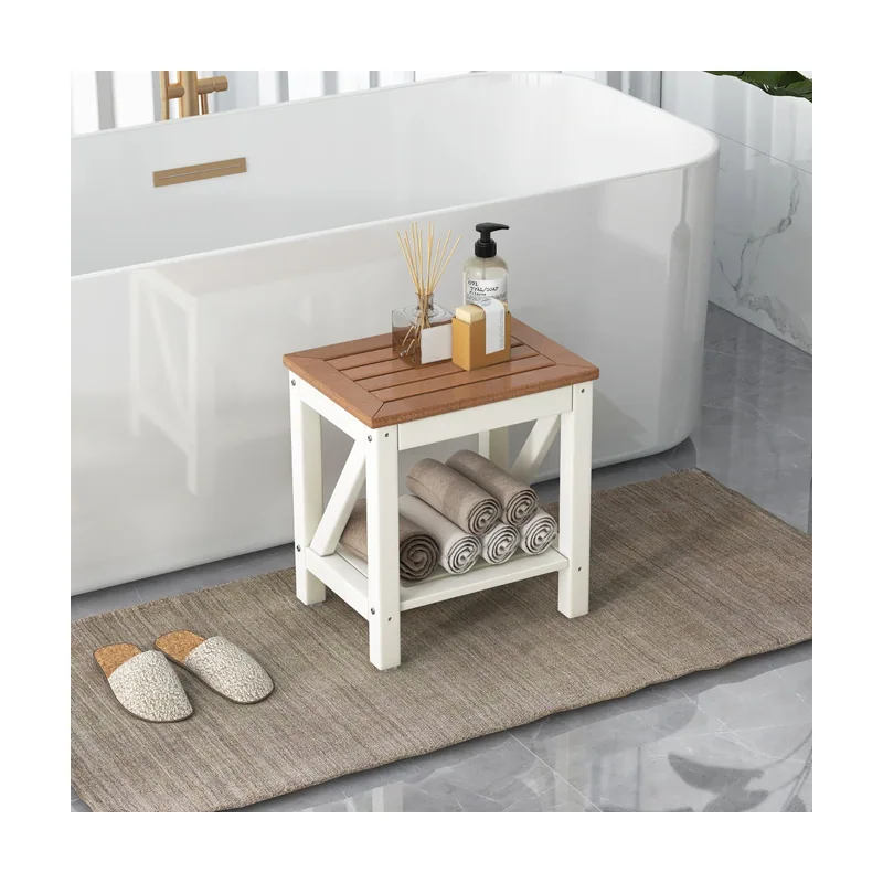 Banco de Ducha de 2 Niveles Taburete de Baño Spa con Estante Impermeable 43 x 32 x 47 cm