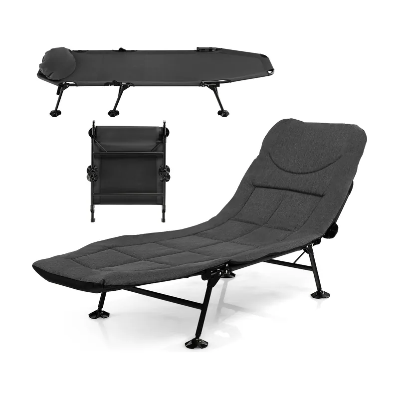 Cama de Camping Plegable con Colchón Desmontable Respaldo Ajustable Silla