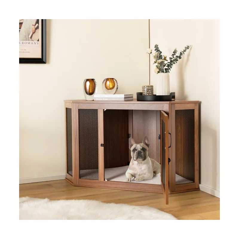 Mueble de Esquina para Mascotas con Puerta de Malla y Cojín para Uso Interior 114 x 59 x