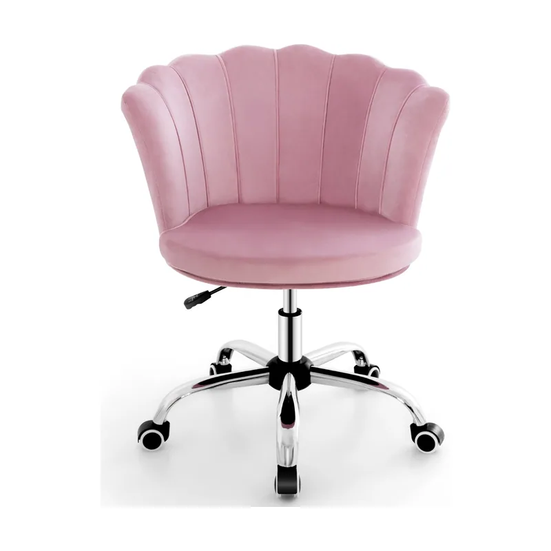 Silla Giratoria de Terciopelo de Oficina Altura Ajustable Rosa