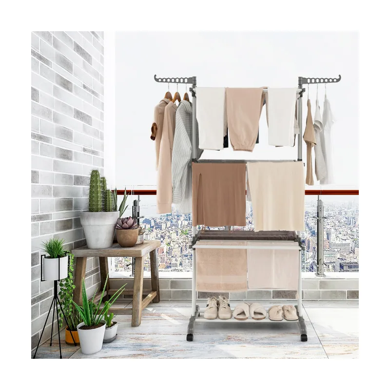 Perchero Plegable Soporte Independiente para Secar Ropa con Ruedas para Terraza 127 x 63 x 171 cm
