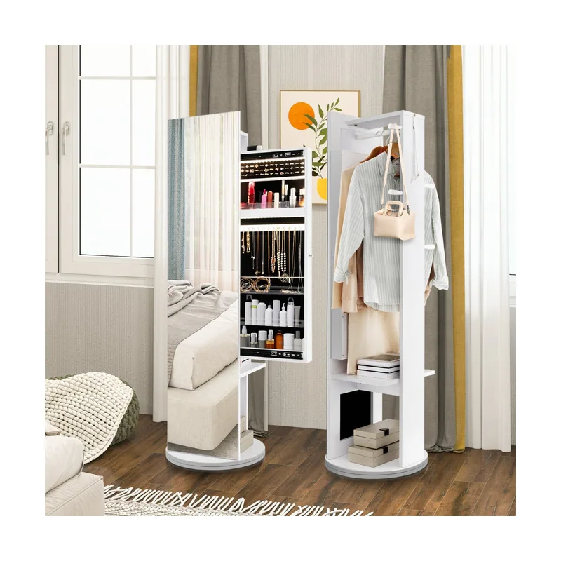 Armario de Joyas Giratorio 360° con Espejo Independiente Perchero y Luces LED 50 x 50 x 166,5 cm