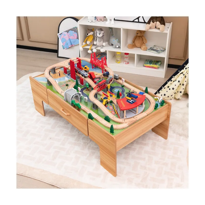 Set de Tren y Mesa de Actividades 100 Piezas de Juguete de Madera