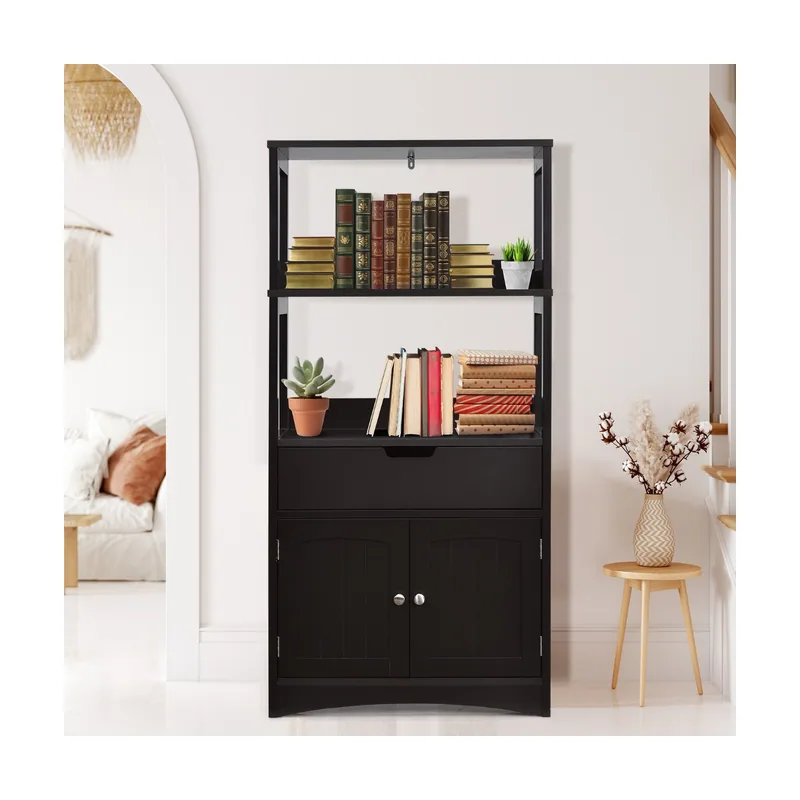 Armario de Baño con 3 Estanterías 1 Cajón 1 Gabinete de Almacenamiento Toalla 122 cm Negro