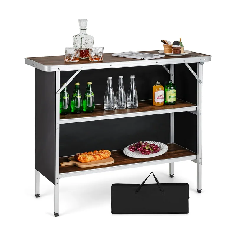 Mesa de Camping Plegable con Estantes Abiertos de 2 Niveles Bolsa de Transporte