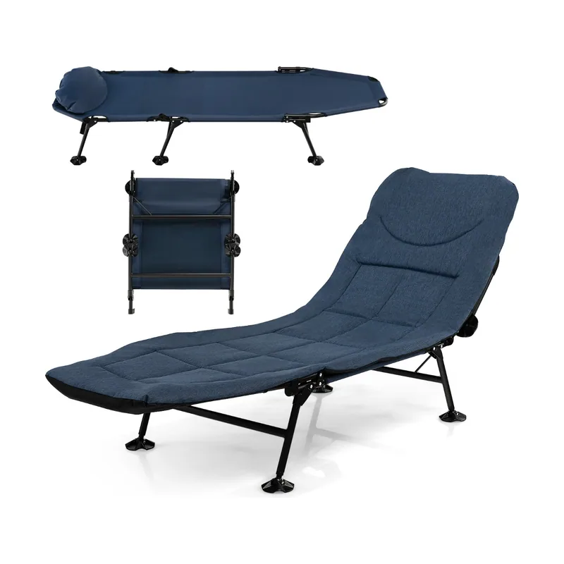 Cama de Camping Plegable con Colchón Desmontable Respaldo Ajustable Silla 29 cm Azul