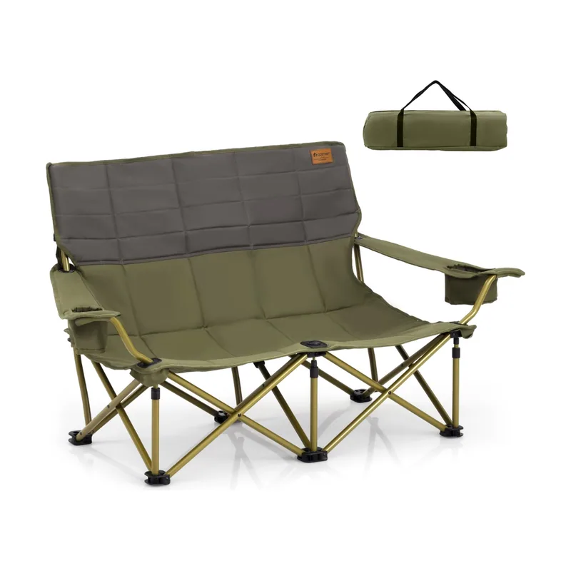 Silla Plegable de Camping de Gran Tamaño para 2/3 Personas con Portavaso Acolchado Grueso para Picnic