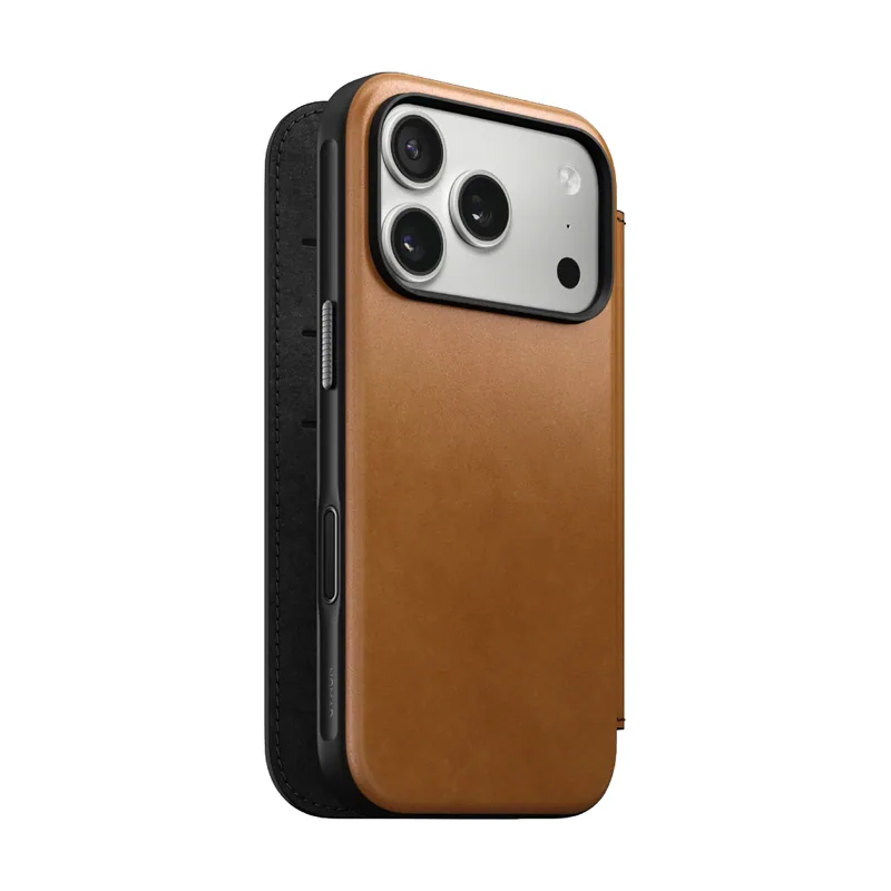 Funda con Tapa Piel Marrón Claro iPhone 17 Pro