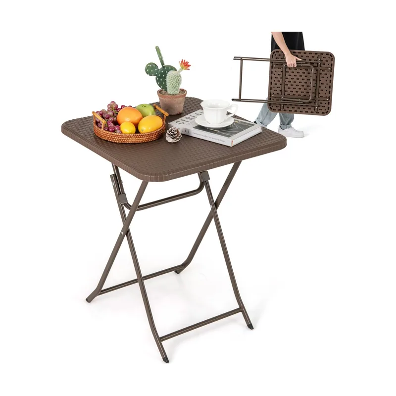 Mesa Plegable Cuadrada de 60 cm de Plástico con Superficie Texturizada de HDPE Marco Metálico Café