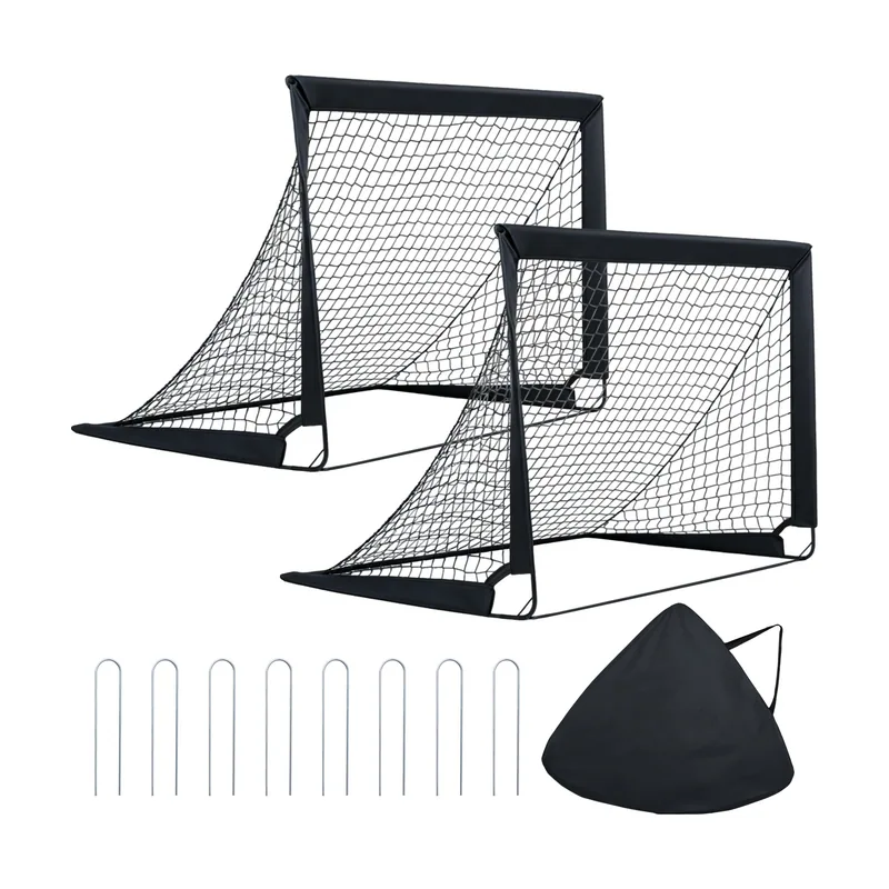 Juego de 2 Porterías de Fútbol Negras Autodesplegables Plegables