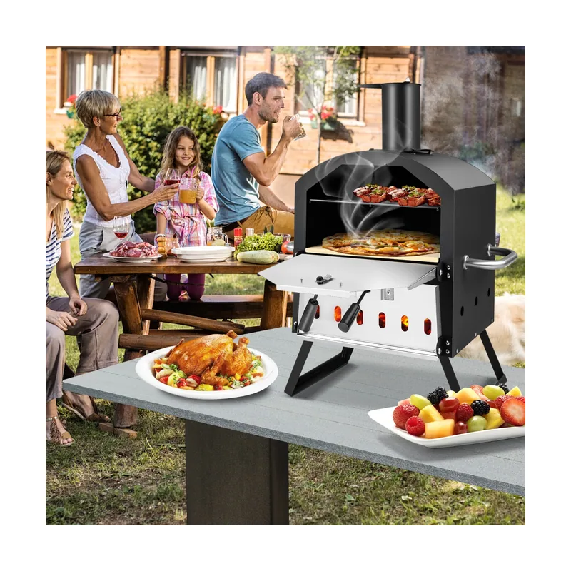 Horno de Pizza de Exterior con Asas Anti-Quemaduras Patas Plegables para Picnic Negro 54 x 31 x 72 cm