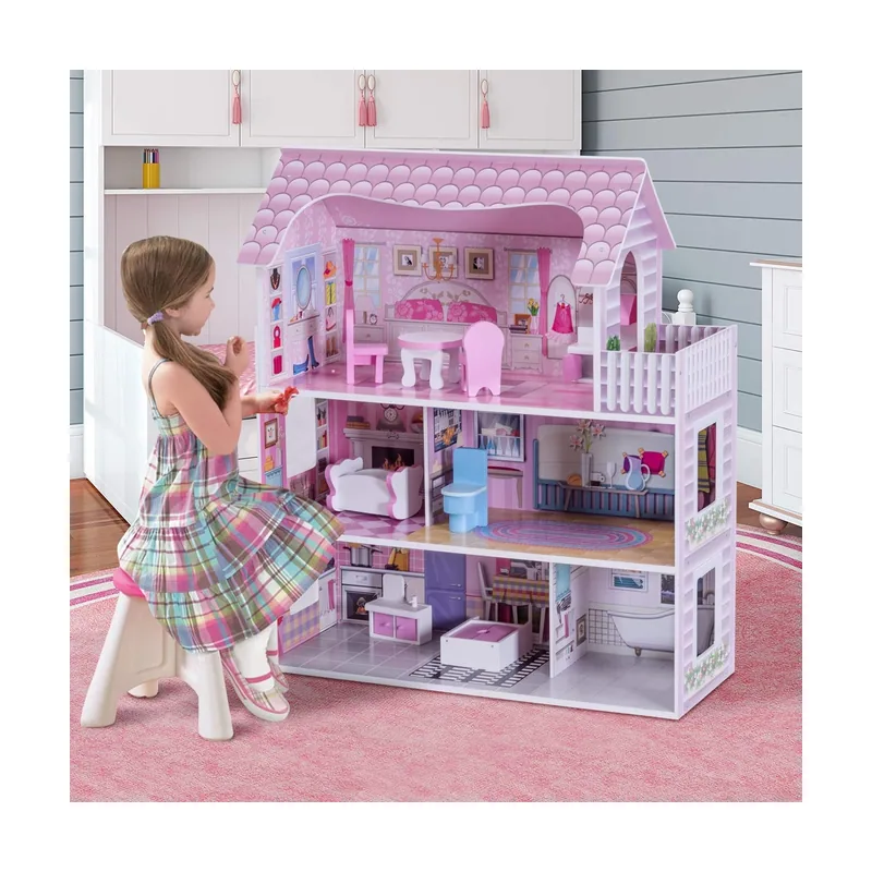Casa de Muñecas de Madera para Niña Miniatura 3 Pisos Rol Educativo con Accesorios