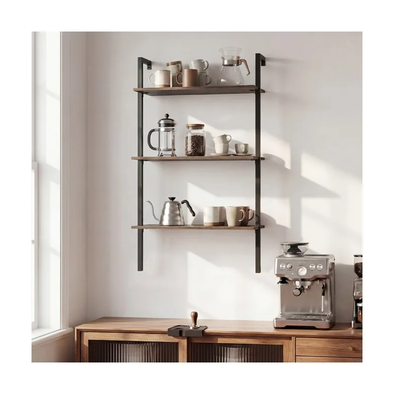 Librería Flotante Industrial de 3 Niveles en Forma de Escalera