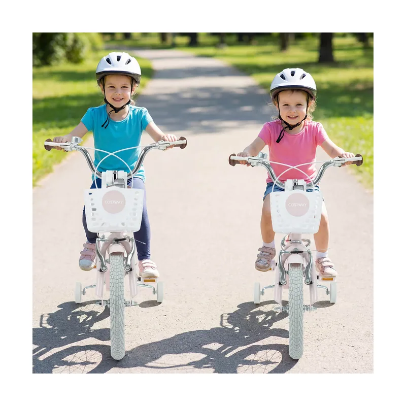 Bicicleta Infantil 16" para 4-7 Años Ruedas Estabilizadoras Desmontables Frenos