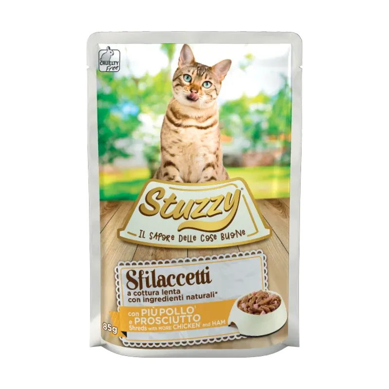 Comida Húmeda Speciality para Gatos Tiras de Pollo y Jamón 85 gr
