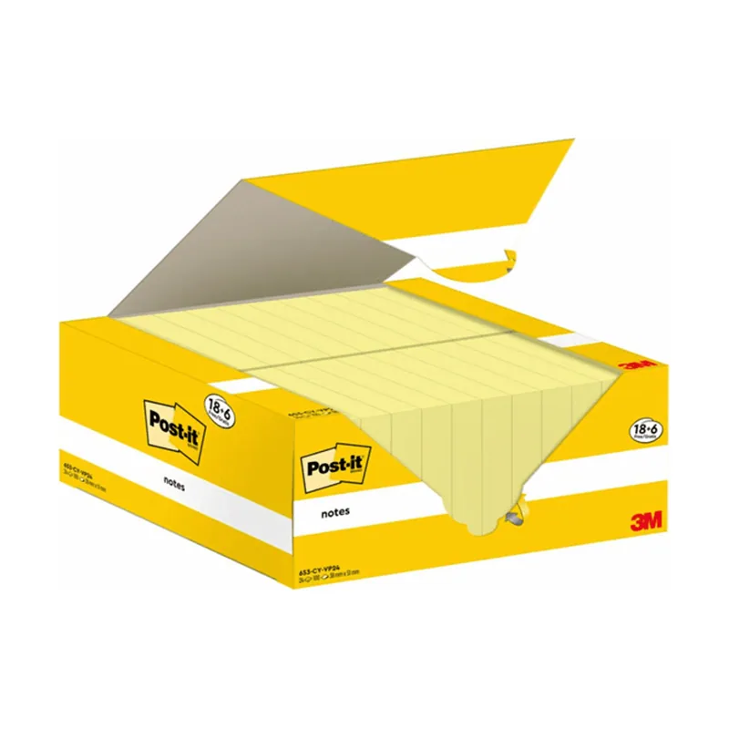 Pack 18+6 Blocs 100 Hojas Notas Adhesivas 38X51MM Canary Yellow Caja Carton 653-CY-VP24 7100317764