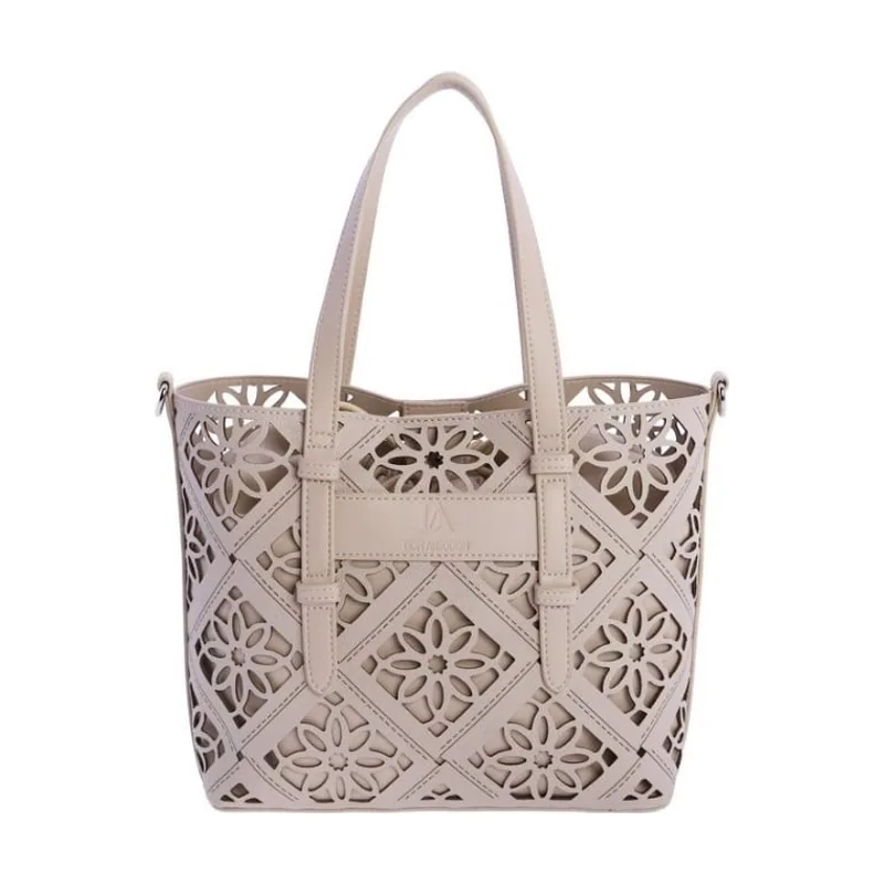 Bolso de Hombro Tote Calado Arena