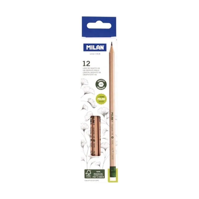 Caja 12 lápices de grafito HB hexagonales con goma