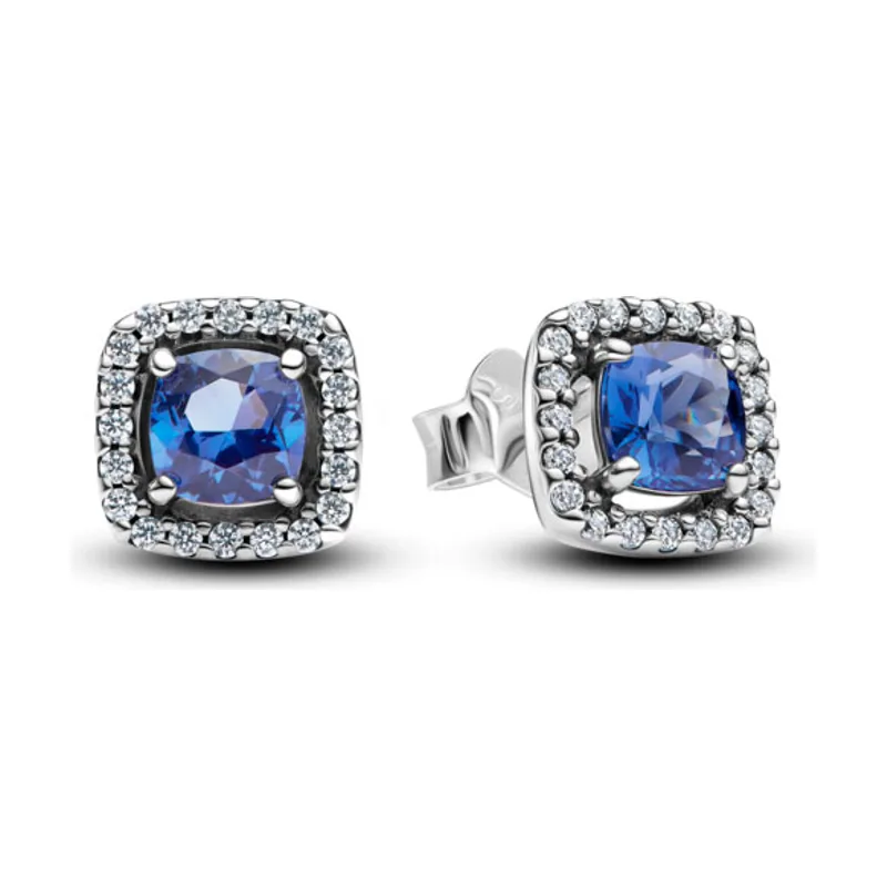 Pendientes de botón en plata de ley Halo Azul Cuadrado Brillante 293551C01