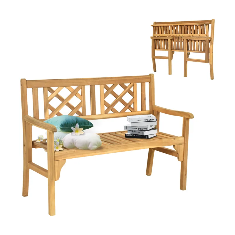 Banco Plegable para Patio Banco de Madera Acacia de Exterior Banco 120 cm
