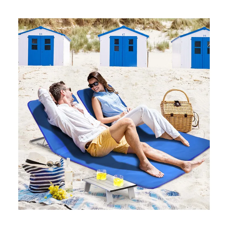 Set de 2 Tumbonas Plegables para Playa Alfombrillas Azul