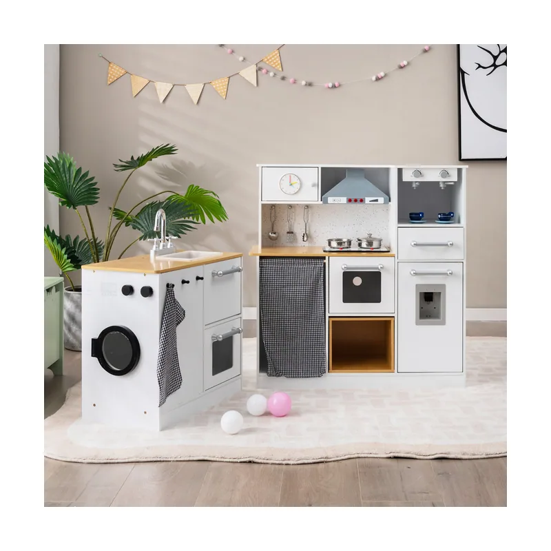Juego de Cocina de 2 Piezas Cocina de Juguete de Madera Infantil Cocinita