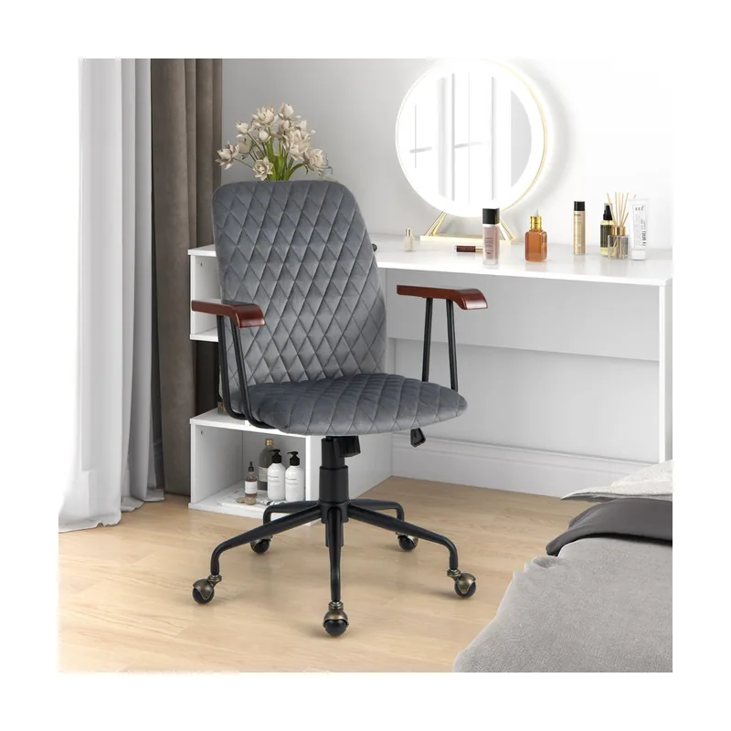 Silla Giratoria de Ocio de Terciopelo con Altura Ajustable Respaldo Asiento Tapizado
