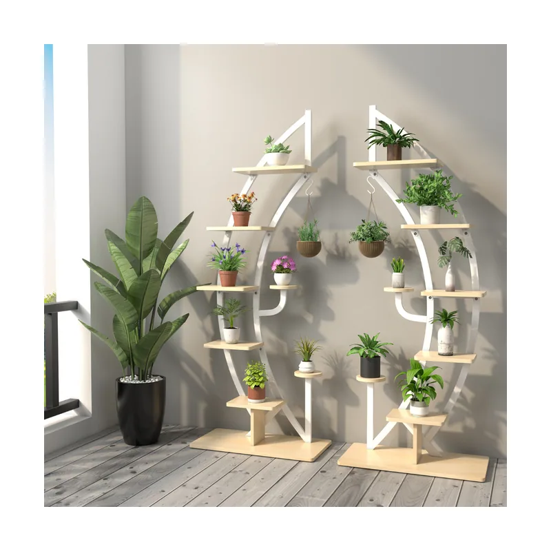 Estantería Metálica para Plantas 7 Niveles Soporte Curvado en Forma de Media