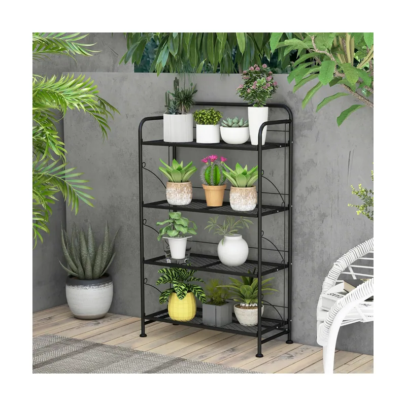 Estantería Plegable para Plantas de Metal de 4 Niveles Ajustable Soporte