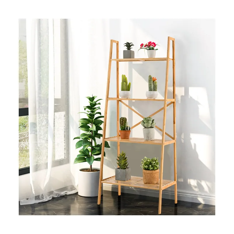 Estantería de Bambú de Escalera de 4 Niveles Soporte