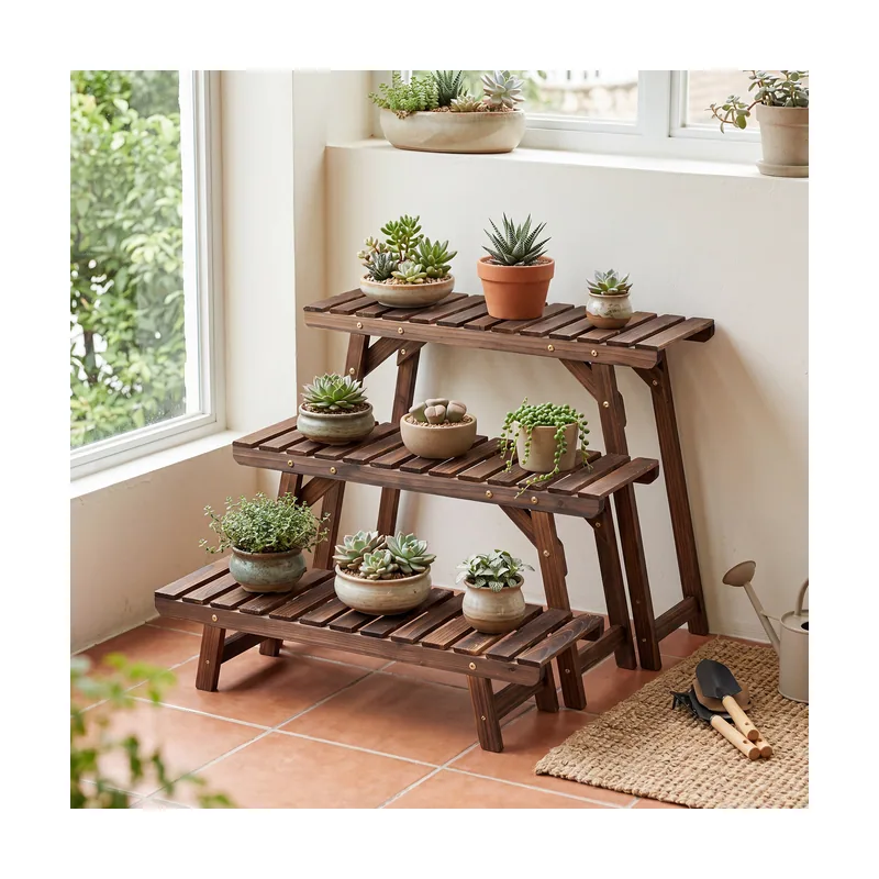 Soporte para Plantas de Madera de Abeto 3 Niveles Escalera para Interior Exterior Estante