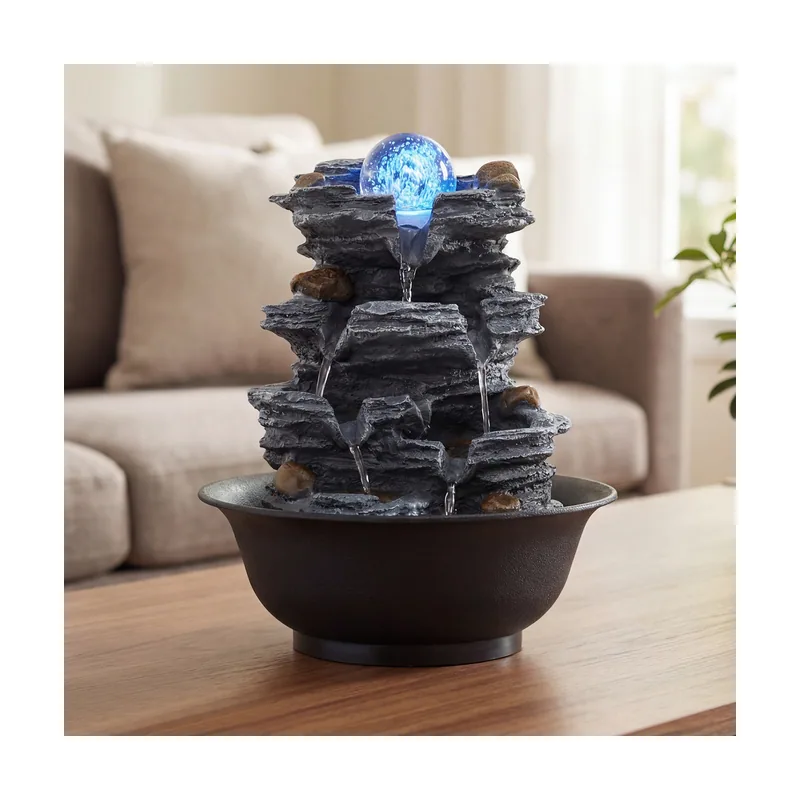 Fuente de Mesa Cascada con Bola Cristal Giratoria Luz LED Colorida Flujo