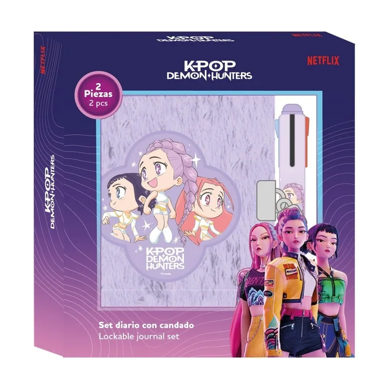 Set diario + boligrafo 4 colores chibi kpop demon hunters
