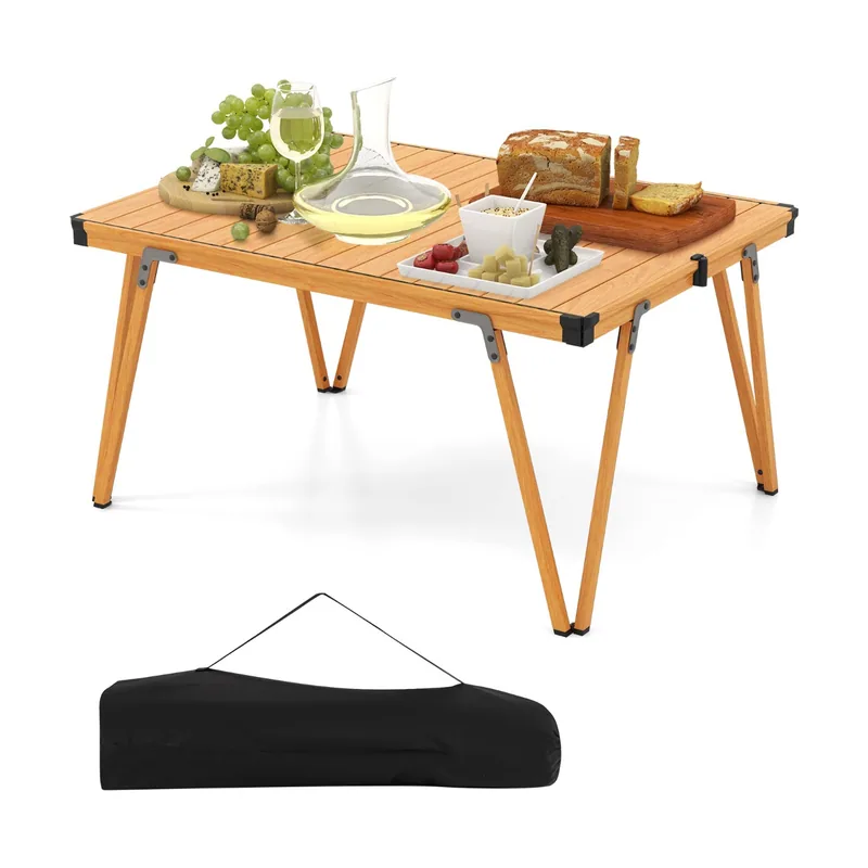 Mesa Plegable para Camping con Bolsa y Superficie Impermeable Ligera de Aluminio 93 x 69 x 47,5 cm