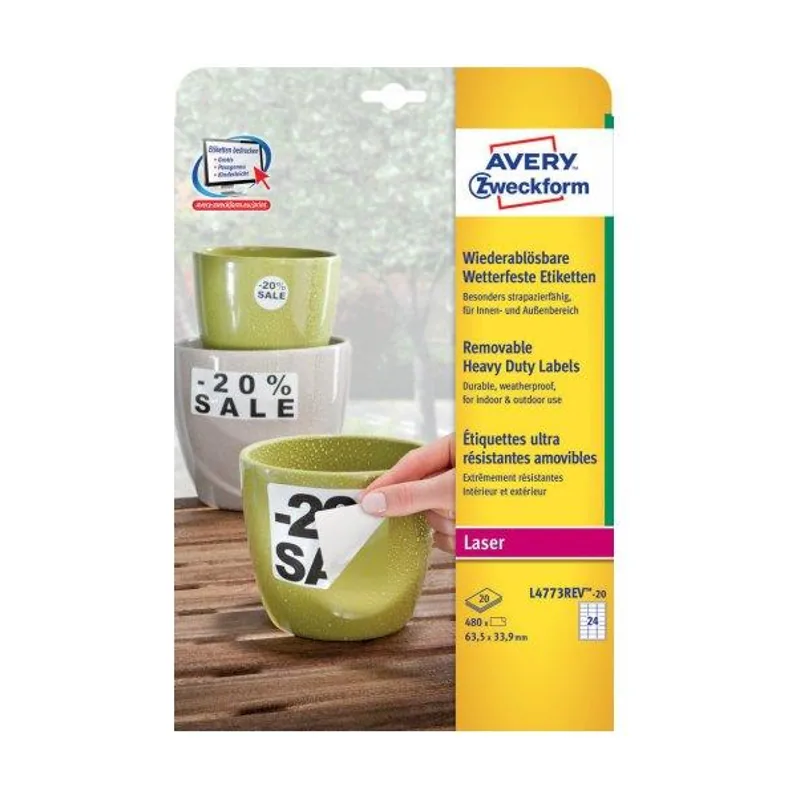 Zweckform© Etiquetas reutilizables resistentes a la intemperie de 33,9 x 63,5 mm