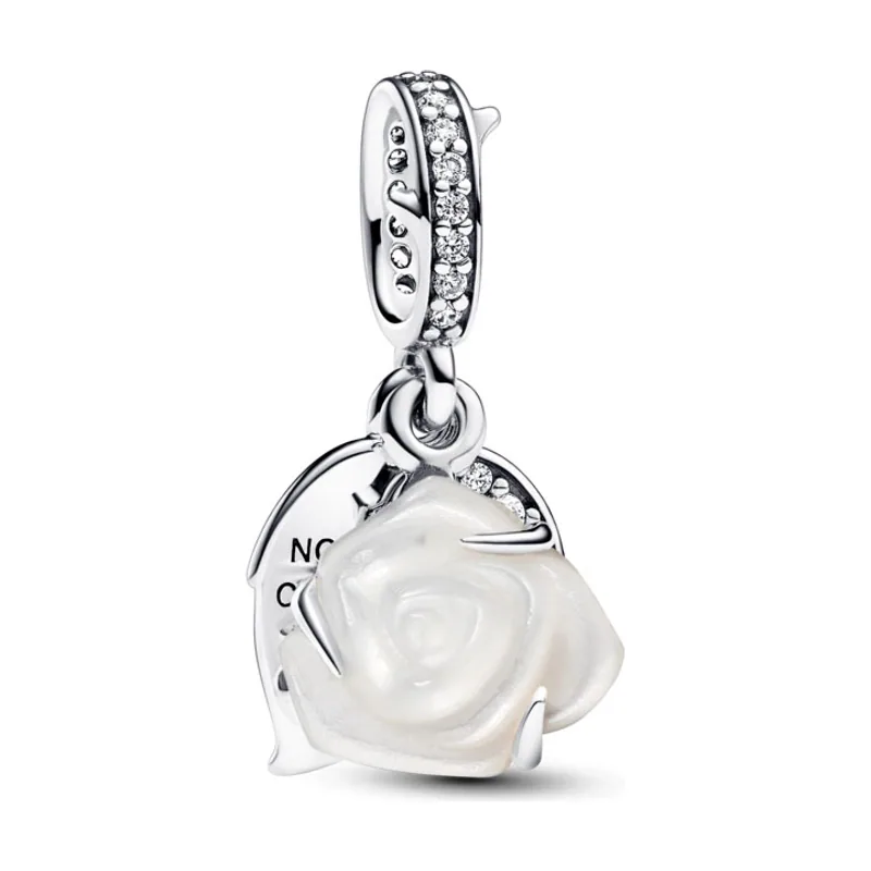 Charm Colgante Doble en plata de ley Rosa Blanca Floreciendo 793200C01