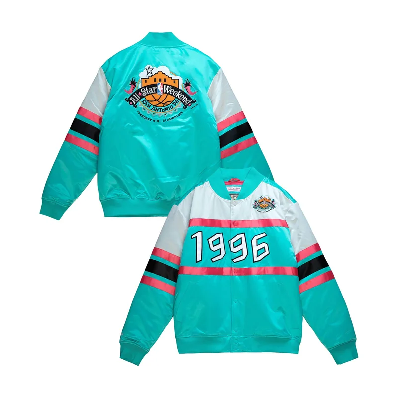 Chaqueta de satén de peso pesado NBA 1996 All-Star para hombre - Verde azulado