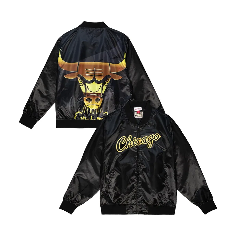 Chaqueta de satén Big Face 4.0 de los Chicago Bulls para hombre - Negra