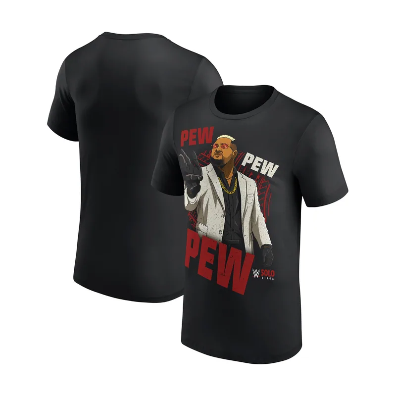 Camiseta negra de hombre Solo Sikoa WWE con estampado de dibujos animados