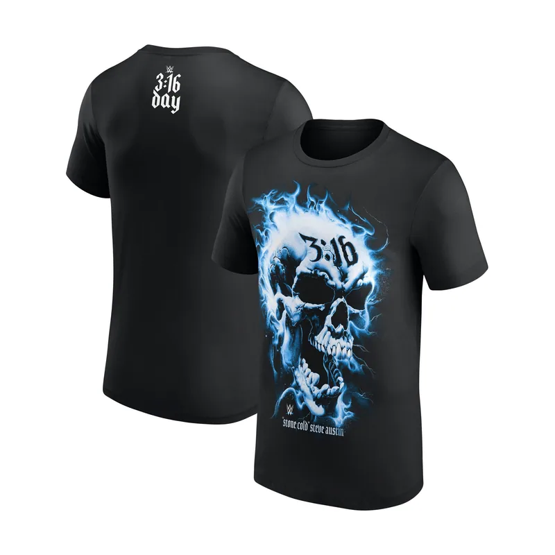 Camiseta Blue Flame Skull de la 3:16 Day 2026 del Stone Cold Steve Austin para hombre - Negro