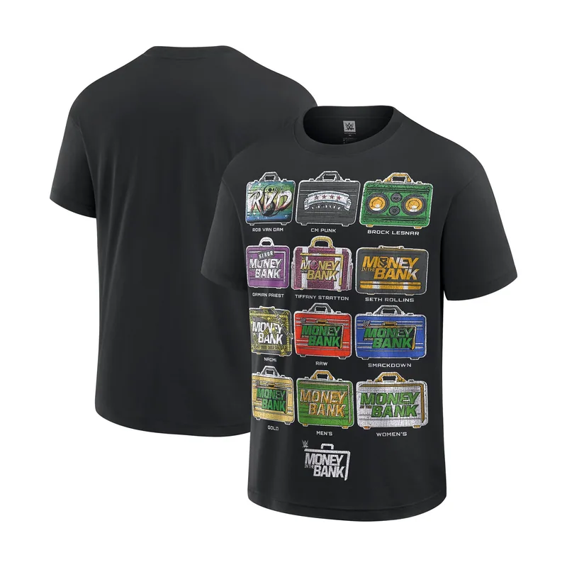 Maletines de estilo retro para hombre, color negro, con estampado de dinero en el banco. Camiseta holgada de corte recto