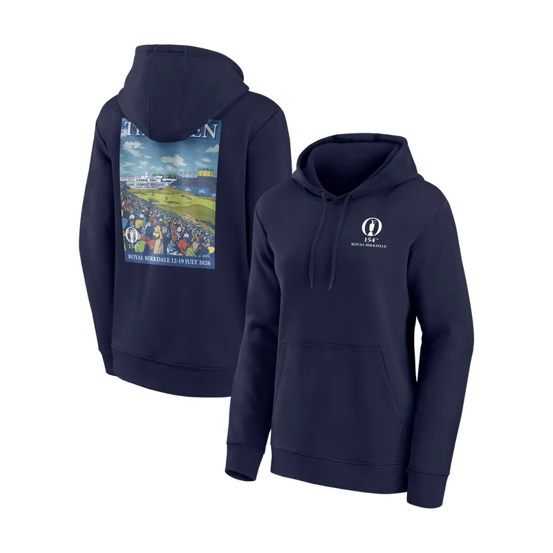 Sudadera con capucha gráfica del Clubhouse Lee Wybranski del Royal Birkdale 154.º Open para mujer - Azul marino