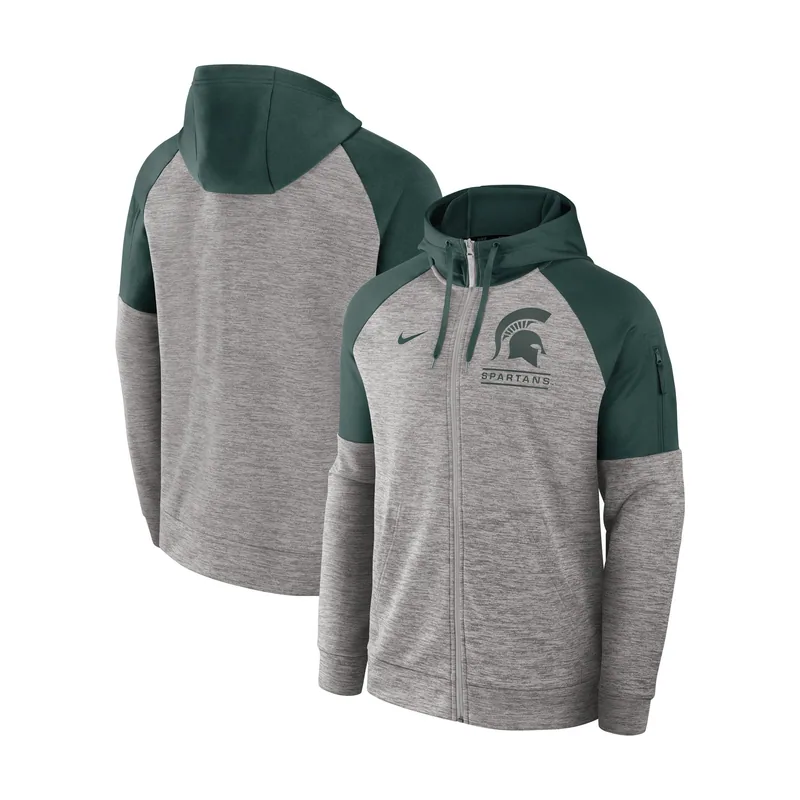 Sudadera con capucha Heather Gray Michigan State Spartans Fitness Raglan Performance con cremallera completa para hombre