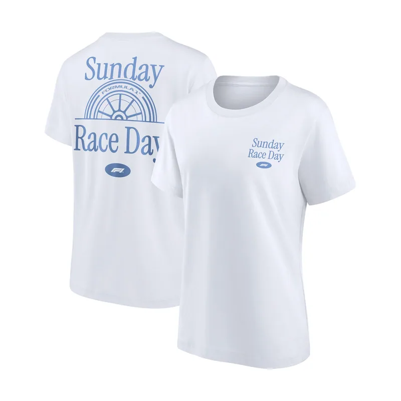 Camiseta gráfica de Fórmula 1 Domingo de Carrera para mujer - Blanca
