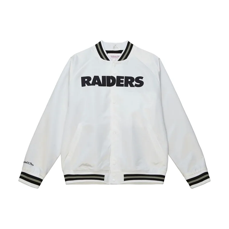 Chaqueta ligera de satén de los Oakland Raiders para hombre - Blanca