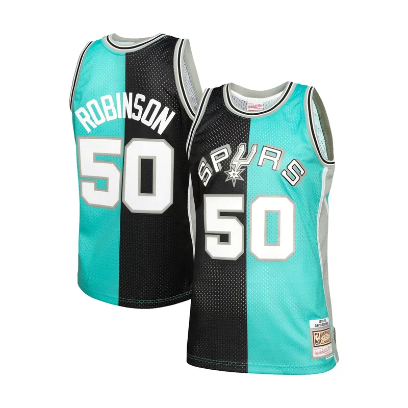 San Antonio Spurs David Robinson 1998 Camiseta Swingman Split - Negro/Verde Azulado